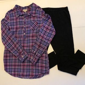 Purple Plaid Flannel Shirt and Leggings